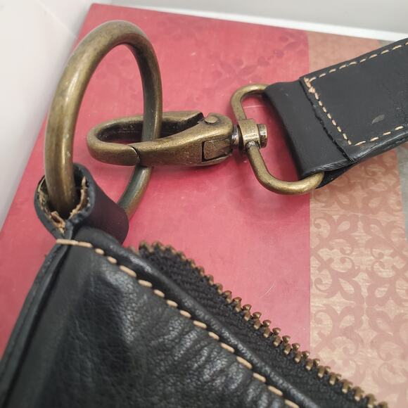 J.F. Fine Leather Shoulder Bag Brown Studded Y2K Flap Snap Outside Zip 6x11 inch - Picture 10 of 11